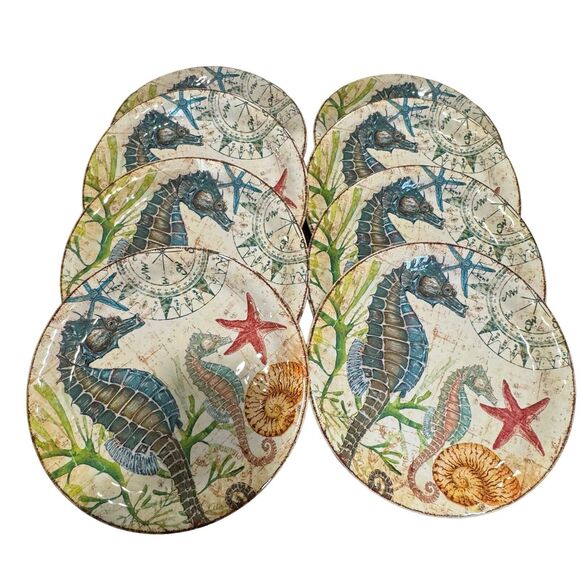 Pier 1 Imports Set of 8 Melamine 9" Lunch Salad Plates - Spikey the Seahorse - Picture 5 of 9